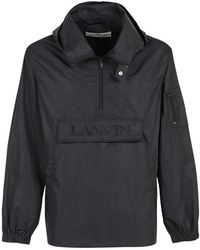 Lanvin - Jassen ,Zwart ,Logo Hooded Windbreaker Jacket - Lyst