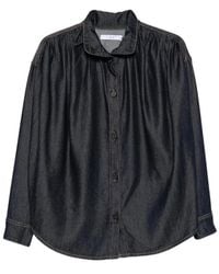 IRO - Overhemden ,Blauw ,Katoen Wm 18Coming Blouse Met Hoge Hals En Ruches - Lyst