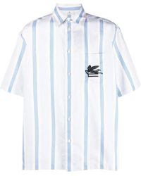 Etro - Overhemden ,Blauw ,Katoen Pegaso Logo-Geborduurde Katoenen Overhemd - Lyst
