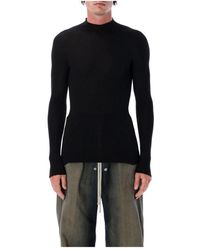 Rick Owens - Truien & Vesten ,Zwart ,Wol Zwart Geribbeld Gebreide Coltrui Aw 25 - Lyst