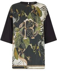 Roberto Cavalli - Tops ,Veelkleurig ,Katoen Jungle Print Mirror Snake Monogram T-Shirt - Lyst