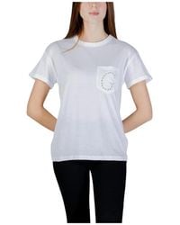 Guess - Tops ,Wit ,Katoen T-Shirt Met Ronde Hals En Korte Mouwen Met Zak - Lyst