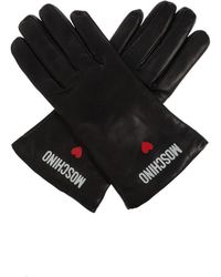 Moschino - Accessoires ,Zwart ,Wol Leren Handschoenen Met Bedrukt Logo - Lyst