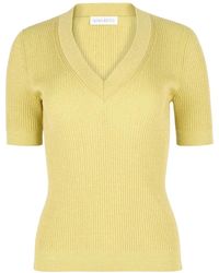 Nina Ricci - Truien & Vesten ,Geel ,Katoen V-Hals Gebreide Top - Lyst