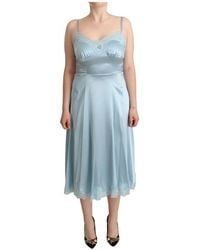 Dolce & Gabbana - Blaues spitzen a-linien spaghettiträger midi kleid - Lyst