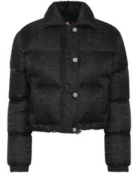 Philipp Plein - Jassen ,Zwart ,Nylon Nylon Jacquard Cropped Puffer Jacket Monogram - Lyst