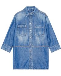 Ganni - Blauw Denim Oversized Shirt Met Lange Mouwen - Lyst