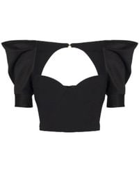 Elisabetta Franchi - Schwarzes Top Mit Ballonärmeln - Lyst