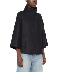 Fay - Jassen ,Blauw ,Wol Wolden Cape Met Haaksluiting - Lyst