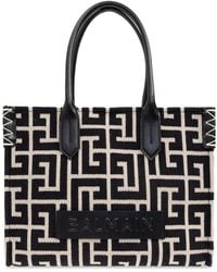 Balmain - Monogramm Tote Tasche Schwarz/Weiß Stilvoll - Lyst
