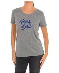 North Sails - Tops ,Grijs ,Katoen T-Shirt Met Korte Mouwen En Geribbelde Halslijn - Lyst