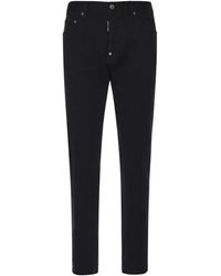 DSquared² - Broeken ,Zwart ,Leer Slim-Fit Broeken - Lyst