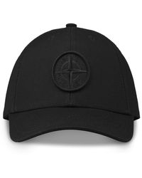 Stone Island - Cappello nero in cotone con ricamo - Lyst