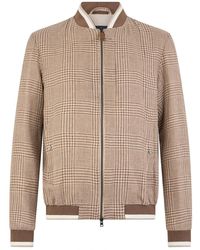 Herno - Jassen ,Wol Lichtbeige Jas Met Rits En Geruit Patroon Op Een Witte Achtergrond - Lyst
