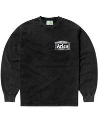 Aries - Hoodies & Sweatvesten ,Zwart ,Katoen Oude Tempel Lange Mouw Tee - Lyst
