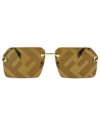 Fendi - Quadratische glamour sonnenbrille mit braunen gläsern,stilvolle unregelmäßige metallsonnenbrille - Lyst