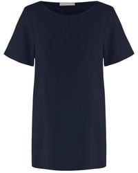 Allude - Tops ,Blauw ,T-Shirt Van Stretchzijde Met Ronde Hals En Korte Mouwen - Lyst