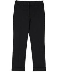 Oltre - Broeken ,Zwart ,Leer Cropped Broek Van Crêpe Stof - Lyst