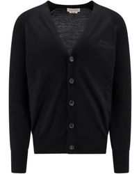 McQueen - Truien & Vesten ,Zwart ,Wol Zwarte Gebreide V-Hals Trui - Lyst
