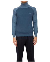 Etro - Truien & Vesten ,Blauw ,Wol Raglanmouwen Blauwe Coltrui - Lyst