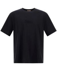 Herno - Tops ,Blauw ,Blauw Crewneck T-Shirt Met Logo - Lyst