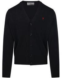 Ami Paris - Truien & Vesten ,Zwart ,Wol Adc Ronde Hals Cardigan Merino - Lyst