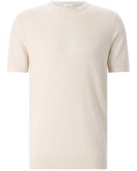 Profuomo - Tops ,Bruin ,Katoen Cotton-Linen Knit T-Shirt - Lyst