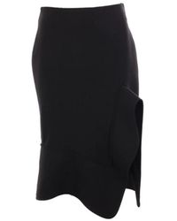Bottega Veneta - Falda estructurada de algodón negro con abertura frontal y dobladillo asimétrico - Lyst