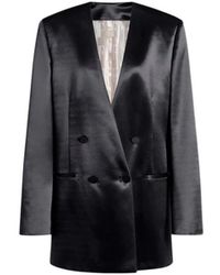 Alberta Ferretti - Jassen ,Zwart ,Leer Double-Breasted Satin Jacket - Lyst