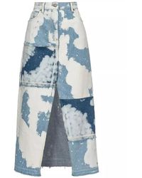 Pinko - Falda de denim azul claro con logo de lentejuelas - Lyst