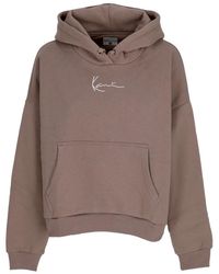 Karlkani - Hoodies & Sweatvesten ,Bruin ,Katoen Essentiële Signature Hoodie Met Voorzak - Lyst