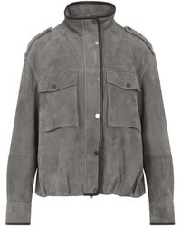 Brunello Cucinelli - Jassen ,Grijs ,Leer Safari Suede Leather Jacket - Lyst