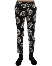 Dolce & Gabbana - Dolce Gabbana White Black Leaf Cotton Stretch Slim Pants - Lyst