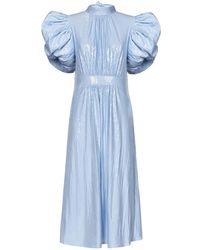 ROTATE BIRGER CHRISTENSEN - Vestido midi azul con lentejuelas y mangas abullonadas - Lyst