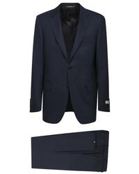 Canali - Kostuums ,Blauw ,Wol Blauw Wollen Pak Jas Broek - Lyst