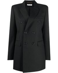 Saint Laurent Oversized Double-breasted Pinstripe Twill Jacket - Zwart