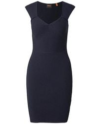 BOSS - Geripptes Strickkleid Dunkelblau Foberts - Lyst