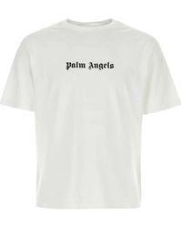 Palm Angels - Weiße baumwoll-t-shirt,weißes geripptes crew-neck t-shirt - Lyst