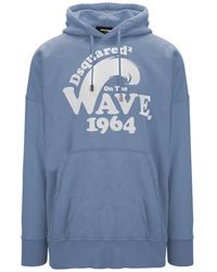 DSquared² - Hoodies & Sweatvesten ,Blauw ,Katoen Hoodie Met Verstelbaar Trekkoord - Lyst