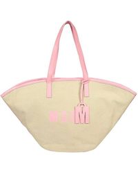 MSGM - Stijlvolle Canvas Tote Tas Met Contrasterende Inzetstukken - Lyst