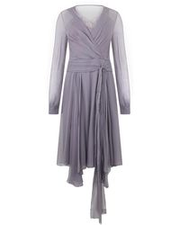 Alberta Ferretti - Kleedjes ,Grijs ,V-Hals Geplooide Trapeze Jurk - Lyst