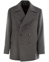 Brunello Cucinelli - Jassen ,Grijs ,Wol Double-Breasted Wool Coat - Lyst