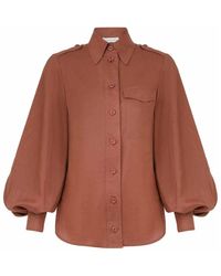 Zimmermann - Overhemden ,Rood ,Modern Utility Shirt Met Blousonmouwen - Lyst