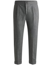 HUGO - Broeken ,Grijs ,Wol Slim Fit Flanellen Broek Grijs - Lyst