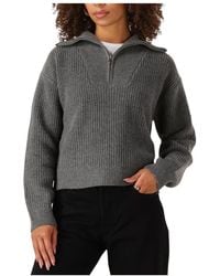Envii - Donkergrijze Half Zip Gebreide Trui - Lyst