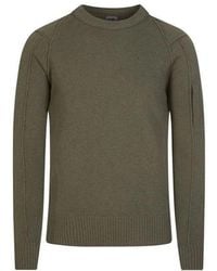 C.P. Company - Grüner Woll-Crew-Neck-Pullover Mit Seitlicher Reißverschlusstasche - Lyst