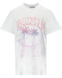 Ganni - Weiße cocktail-logo-print-t-shirt - Lyst