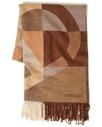 Twinset - Grauer Geometrischer Schal Mit Fransen - Lyst