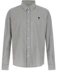 Ami Paris - Classic Fit Ami De Coeur Gestreept Katoenen Oxford Button-Down Overhemd - Lyst