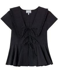 Ganni - Top Met Strik En Ruches - Lyst